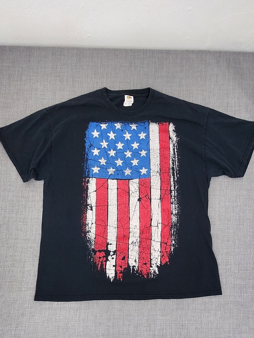 USA Flag Graphic Black Fruit Of The Loom Heavy Duty Cotton 2XL